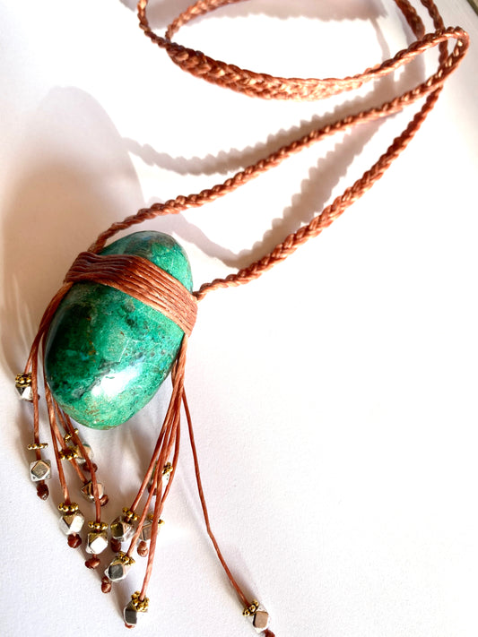 Chrysocolla with silver beads