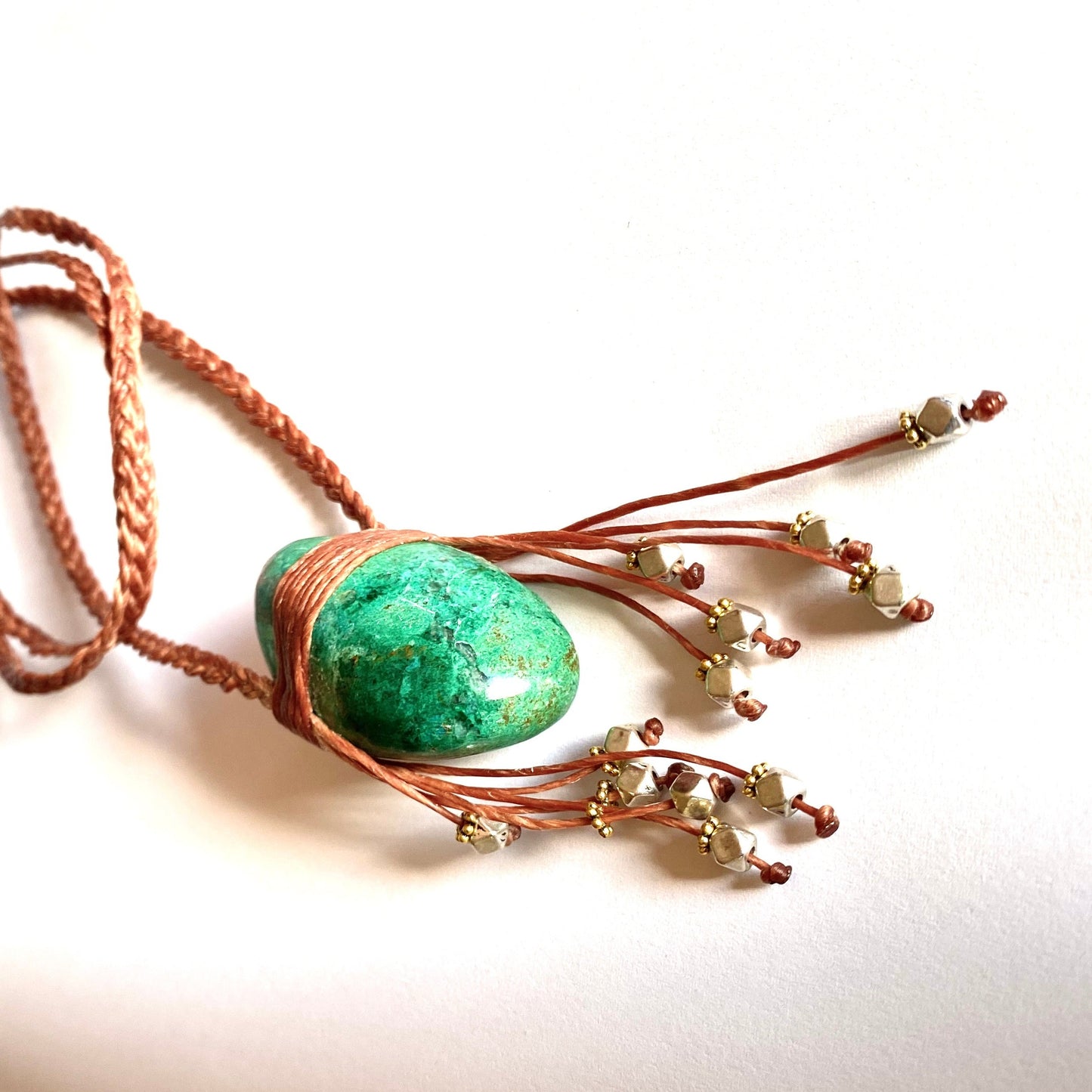 Chrysocolla with silver beads